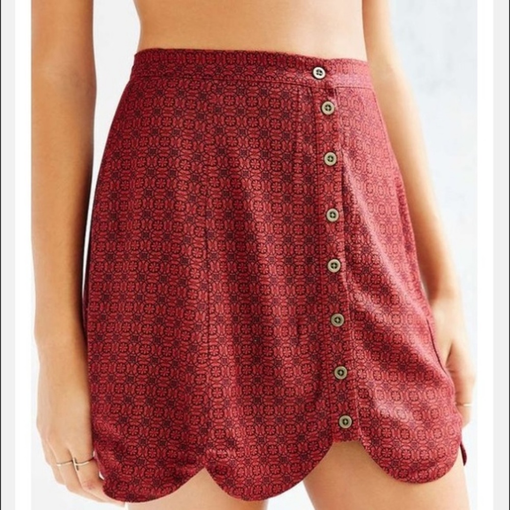 UO Button front red & black mini skirt